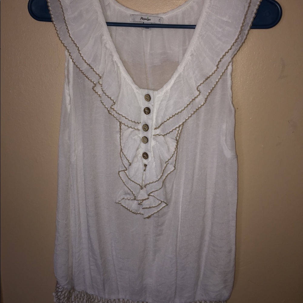 White elegant tank top with half button up